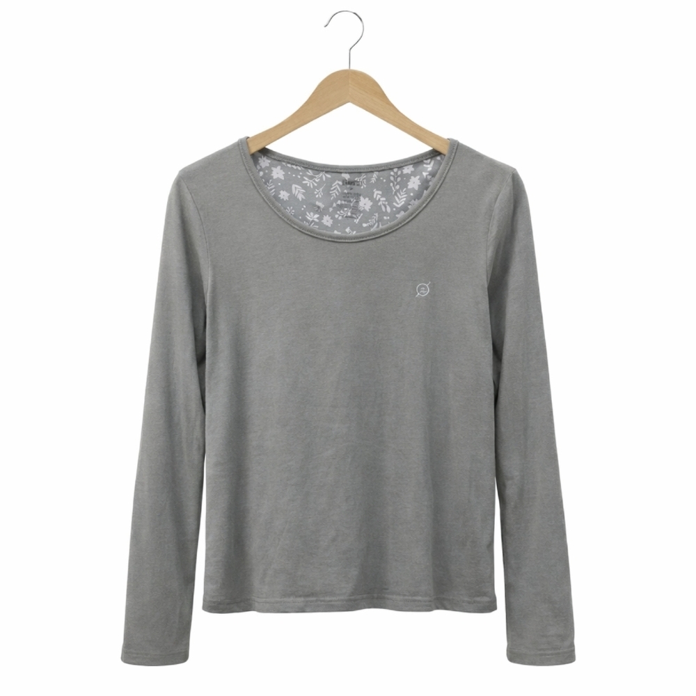BORN Gray Scoop Neck Floral Stretch Long Sleeve Top Sz Med